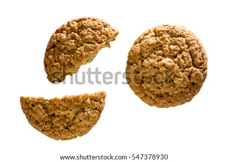 Top view of several oatmeal cookies isolated on white background. Royalty-Free Stock Photo #547378930