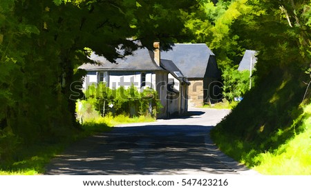 Small Village near the Winding Asphalt Road in French Alps, Stylized Photo