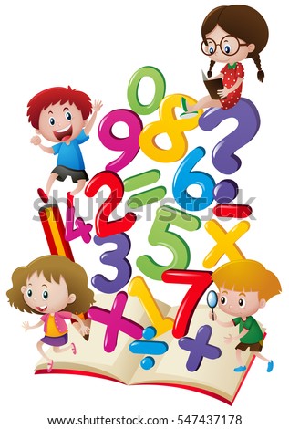 Kids and numbers in the book illustration