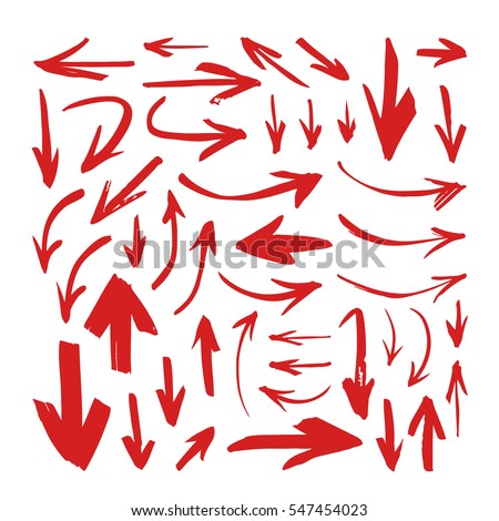 Set of hand drawn red paint object for design use. Abstract brush drawing. Vector art illustration grunge arrows