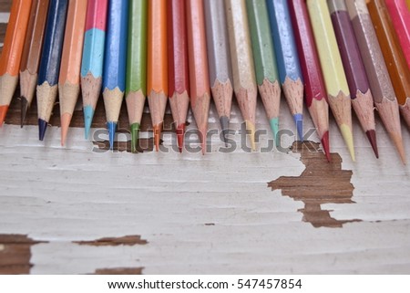 Stationery color  pencil on the table