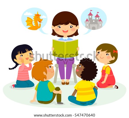 woman reading a book to young children Royalty-Free Stock Photo #547470640
