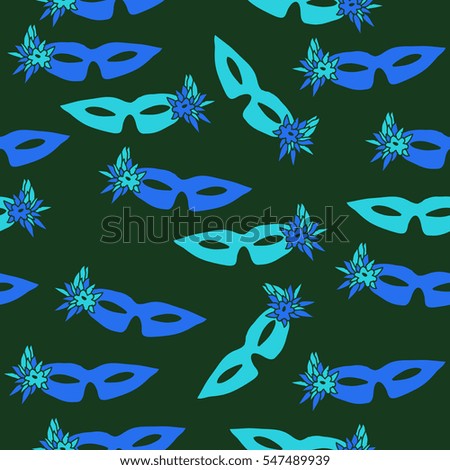 Seamless pattern with venetians mask. Hand drawn.