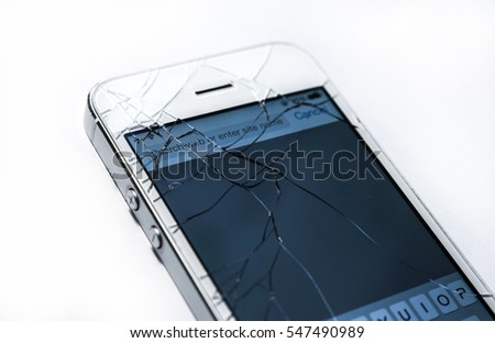 Broken phone screen isolated