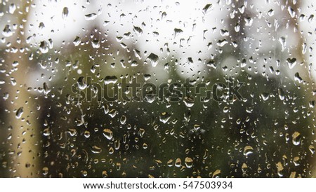 Drops of rain on the window (glass) with blurred background