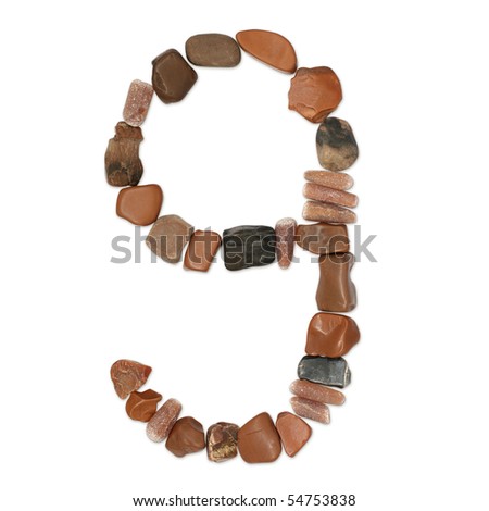 collection of numbers of ocean stone close-up isolated on white background