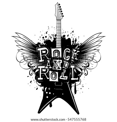 Vector illustration guitar and lettering rock and roll on grunge background