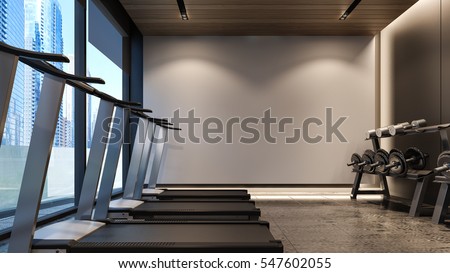 Modern Gym with white wall / 3D Rendering