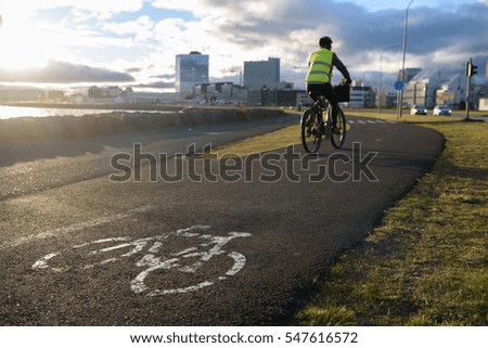 City bicycle lane signage on street