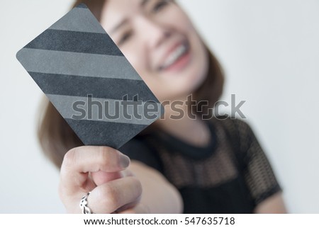 Business woman use smart card, credit card with white background.