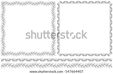 Set of two square decorative frame with leaves and lines for borders. Vector illustration.	