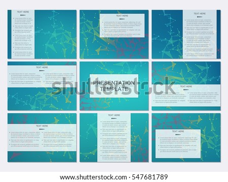 Set of modern business presentation templates in A4 size. Abstract background with molecule structure DNA and neurons. Medicine, science, technology concept. Scalable vector graphics