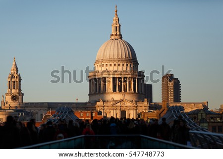 St. Paul's Cathedral in London. Close-up sunset view.