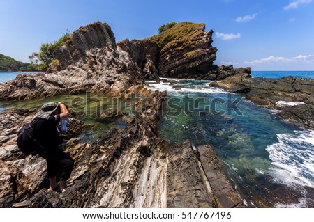A man shot the beautiful landscape with nature at an island.