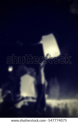 Blurred abstract background of Floating Lantern Festival in Thailand