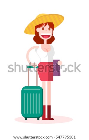 Flat Woman Waiting to Travel on White Background. Isolated Flat Vector Illustration.