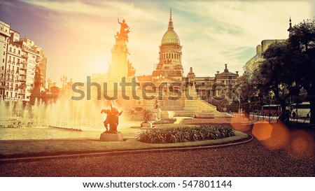 Buenos Aires, National Congress building on a sunset Royalty-Free Stock Photo #547801144