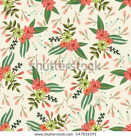 Vintage Painted Flower Bouquet Seamless Pattern. Wallpaper Background.