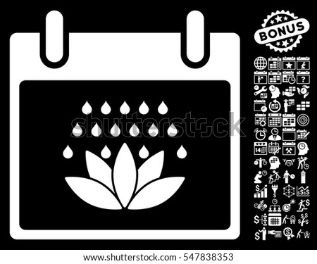 Spa Shower Calendar Day icon with bonus calendar and time management clip art. Vector illustration style is flat iconic symbols, white, black background.
