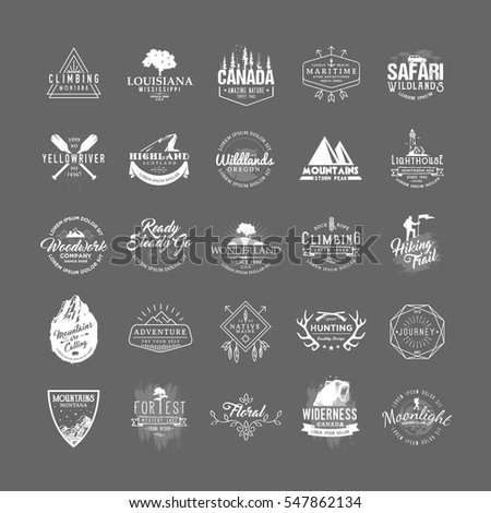 Set of 25 premium labels on the themes of wildlife, nature, hunting, travel, wild nature, climbing, camping, life in the mountains, survival. Retro, vintage, casual design. #3