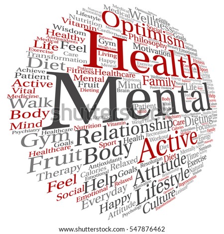 Concept or conceptual mental health or positive thinking abstract word cloud isolated on background metaphor to optimism, psychology, mind, healthcare, thinking, attitude, balnce or motivation