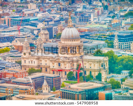 Panoramic aeral view of St Paul Cathedral ancient landmark, London.