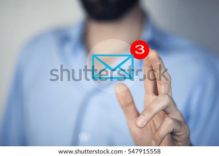 mail marketing concept with mail letter icons on hand 