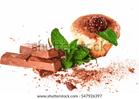 muffins with chocolate  decorated with mint