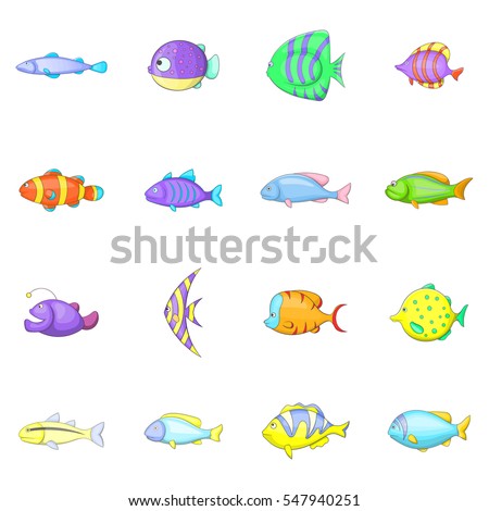Different fish icons set. Cartoon illustration of 16 different fish  icons for web