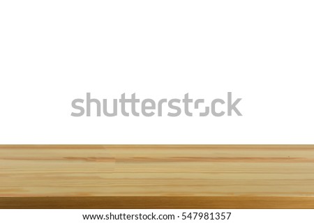 Empty top of wooden table or counter isolated on white background. montage for product display