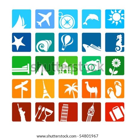 Huge tourism and vacation icons set