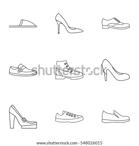Footwear icons set. Outline illustration of 9 footwear  icons for web