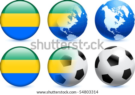 Gabon Flag Button with Global Soccer Event Original Illustration