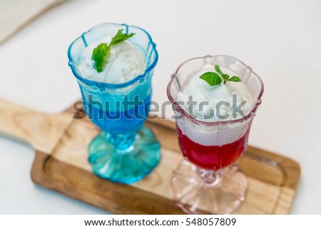 glass of coconut ice-cream with jelly
