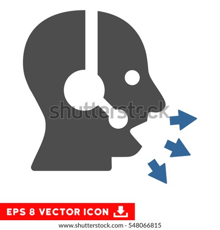 Operator Speak EPS vector pictograph. Illustration style is flat iconic bicolor cobalt and gray symbol on white background.