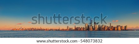 Manhattan skyline panorama at sunset , New York City Royalty-Free Stock Photo #548073832