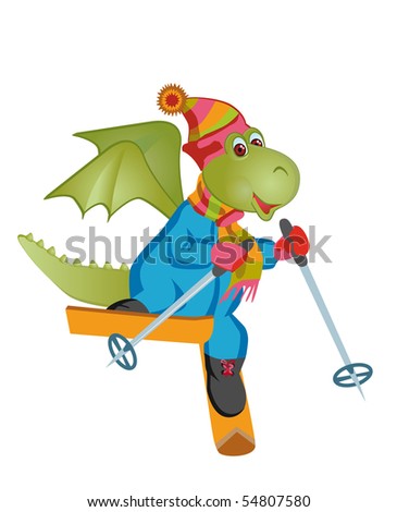A merry dragon goes for a drive on pattens. (contain the Clipping Path of all objects)