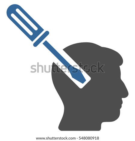 Head Screwdriver Tuning vector pictograph. Style is flat graphic bicolor symbol, cobalt and gray colors, white background.