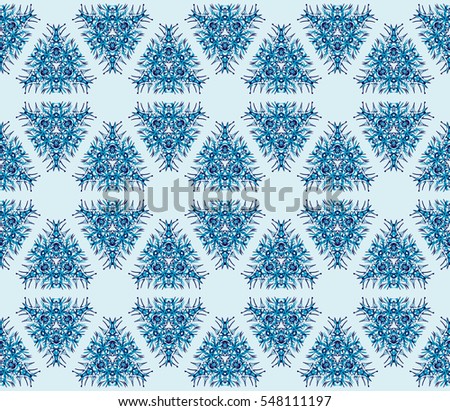 pattern of winter snowflakes. New year series. Blue color. Seamless raster copy illustration. For the design, printing and presentations.