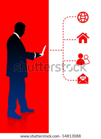 Businessman with Internet Icons Original Illustration
