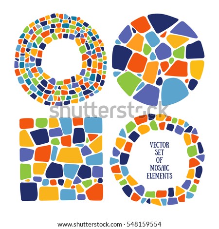 Set of Mosaic design elements in different forms. Ceramic tile texture. Easy to recolor.   Royalty-Free Stock Photo #548159554