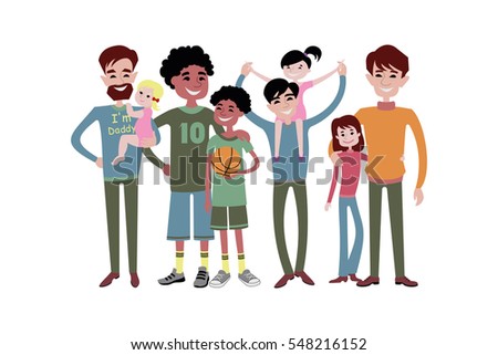 Father kids family son and daughter vector together  Father's day.  Dad and children characters fatherhood set illustration in a flat style isolated on white background