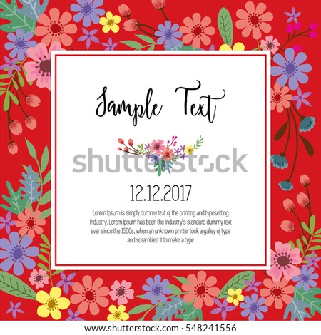 Vector illustration of a beautiful floral border with cosmos and flowers pastel colors for wedding invitations and birthday cards