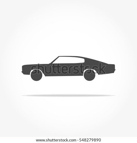 simple floating classic muscle car icon viewed from the side colored in dark grey with drop shadow