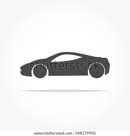 simple floating sports car icon viewed from the side colored in dark grey with drop shadow