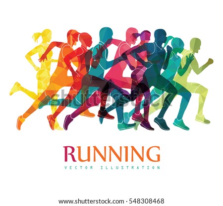 Running marathon, people run, colorful poster. Vector illustration Royalty-Free Stock Photo #548308468