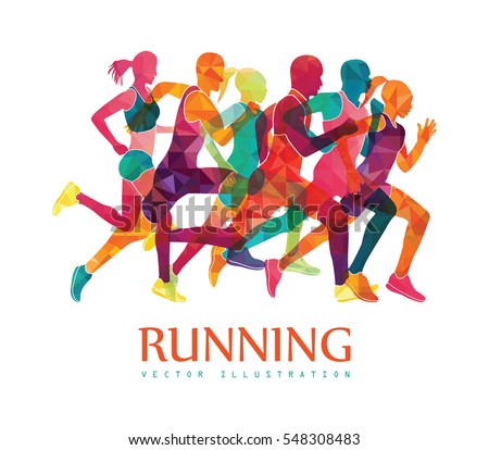 Running marathon, people run, colorful poster. Vector illustration Royalty-Free Stock Photo #548308483