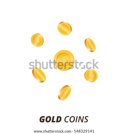 Coins vector illustration. Gold coins in different shapes. 3d vector coins.