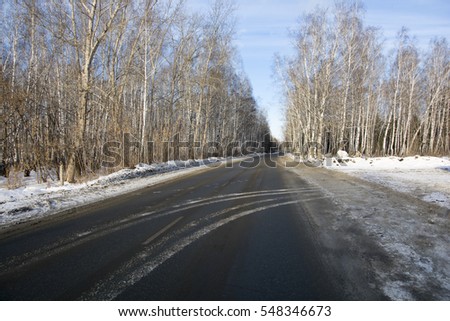 Road in winter forest.