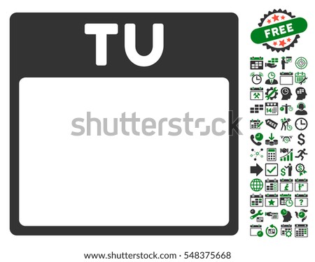 Tuesday Calendar Page pictograph with bonus calendar and time management clip art. Vector illustration style is flat iconic symbols, green and gray, white background.